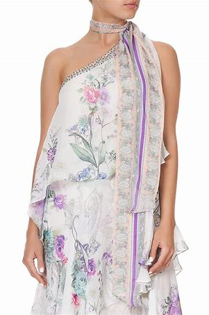 Camilla Asymmetrical Neck Tie Dress – Forever Far Print (Size Medium)