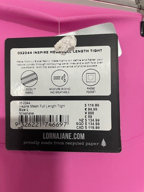 Lorna Jane Inspire Mesh Full Length Tight – Milkshake (Size L)