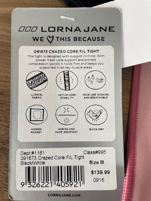 Lorna Jane Crazed Core F/L Tight – Black/White (Size M)