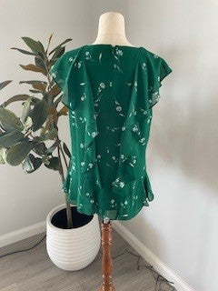 Witchery Green Ruffle Print Top – Size 12 (AU)