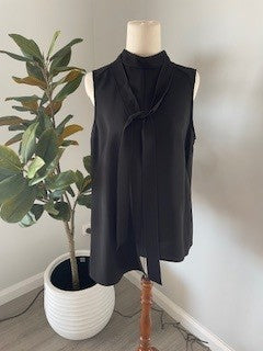 Cue Black Tie-Neck Sleeveless Top – Size 12