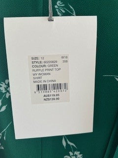 Witchery Green Ruffle Print Top – Size 12 (AU)