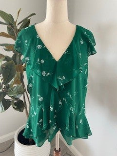 Witchery Green Ruffle Print Top – Size 12 (AU)
