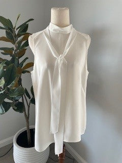Cue White Tie-Neck Sleeveless Top – Size 12