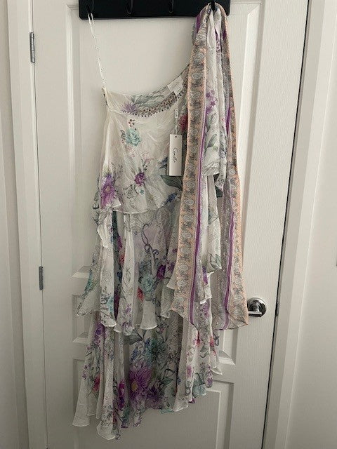 Camilla Asymmetrical Neck Tie Dress – Forever Far Print (Size Medium)