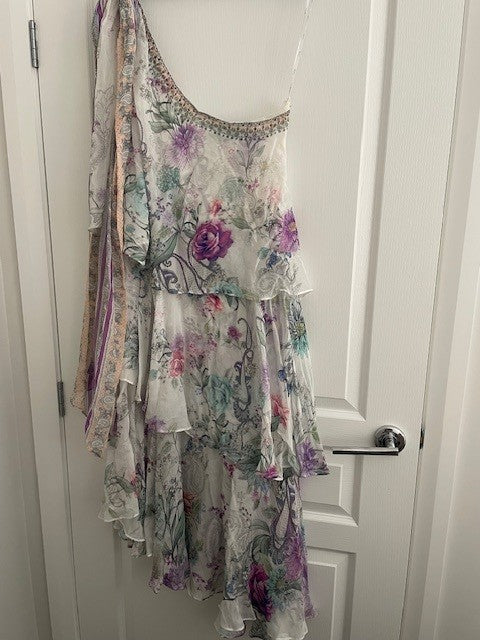 Camilla Asymmetrical Neck Tie Dress – Forever Far Print (Size Medium)