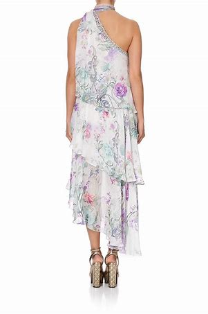 Camilla Asymmetrical Neck Tie Dress – Forever Far Print (Size Medium)