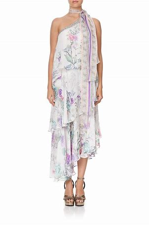 Camilla Asymmetrical Neck Tie Dress – Forever Far Print (Size Medium)